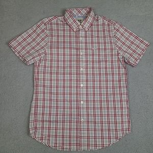 Dockers Shirt Mens Medium Gray Red Plaid Button‎ Down Short Sleeve Classic Fit